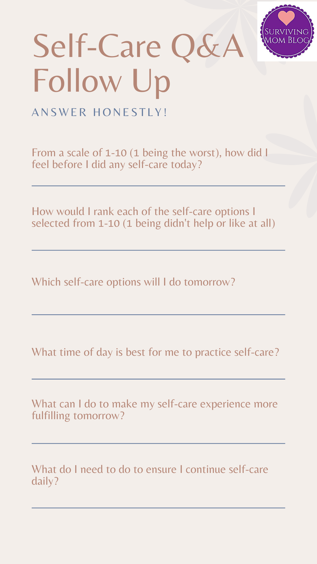 Daily Self Care Worksheet Bundle Printable Surviving Mom Blog